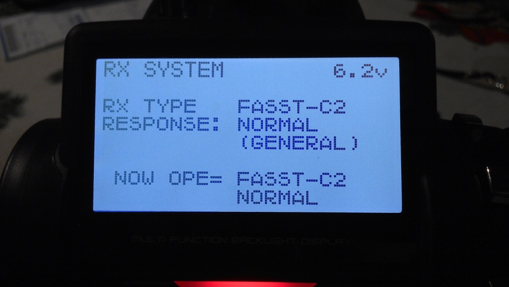 Tela do rádio no menu RX System